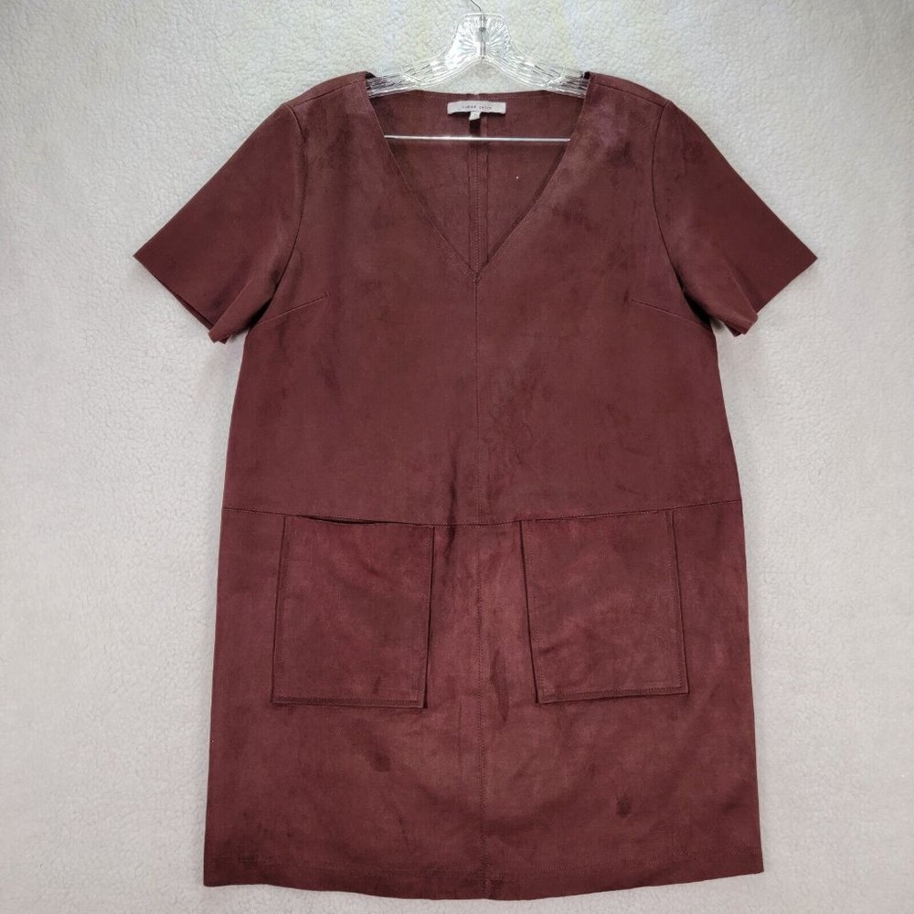 Naked Zebra Chocolate Brown Suede V Neck Patch Pocket Retro Shift Micro Mini